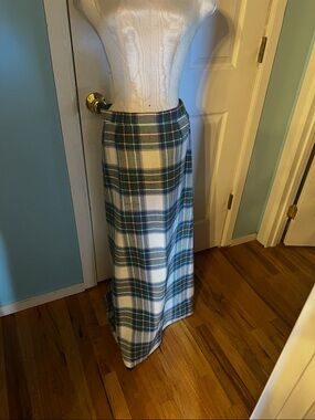 Plaid Maxi Skirt in Green and White